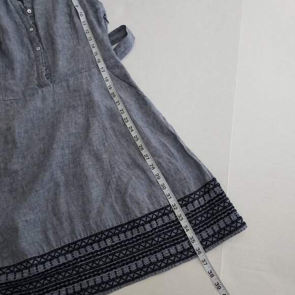 Tahari 100% Linen Fit & Flare Embroidered Sleeveless Front Buttoned Dress Size 6 - Picture 8 of 15